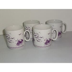 4 Cups Mugs Made In Western Germany Sailboats Boats Seagulls - 021303